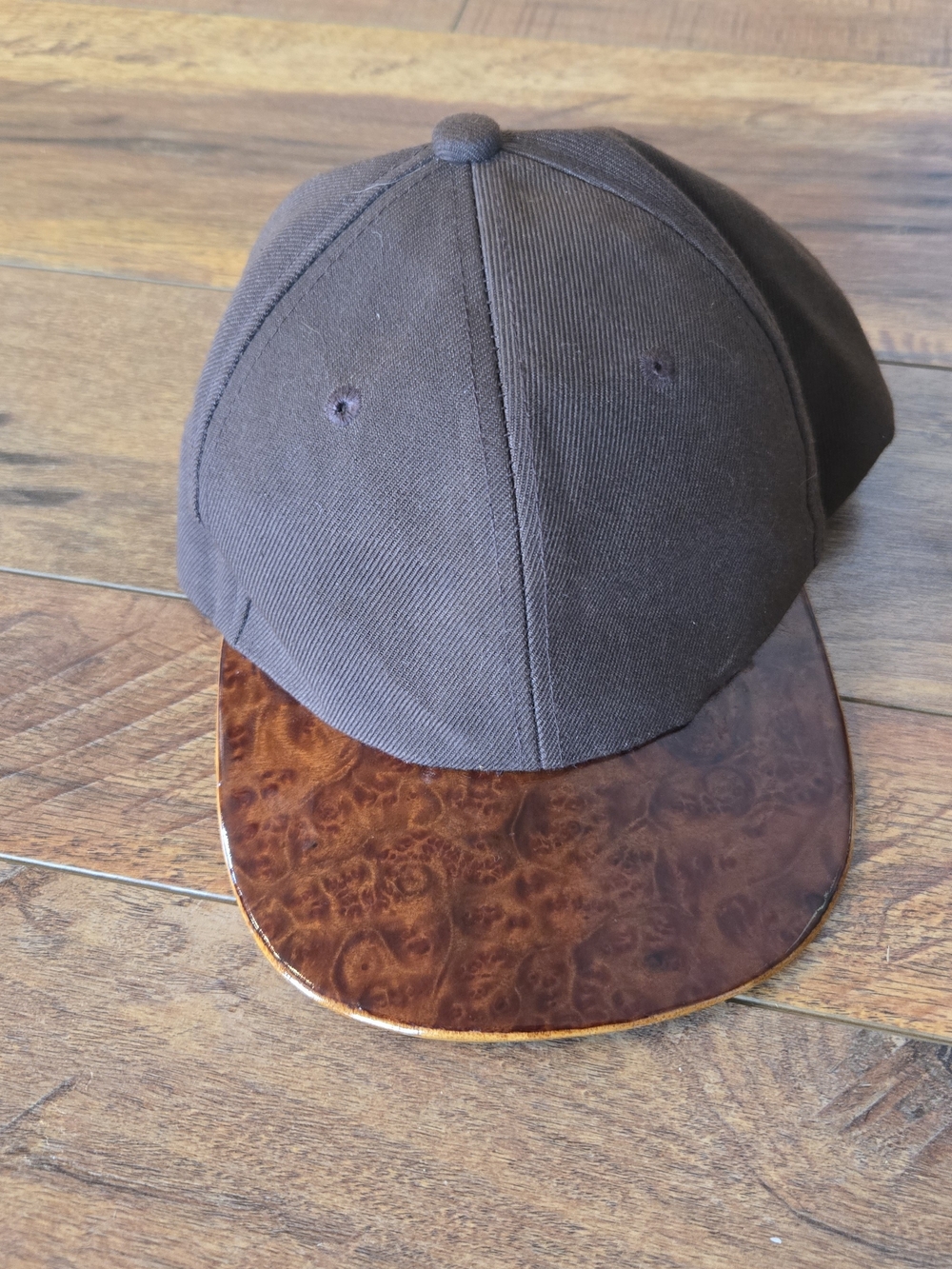 Source Unknown Brown Cotton Cap with Wood-Effect Brim
